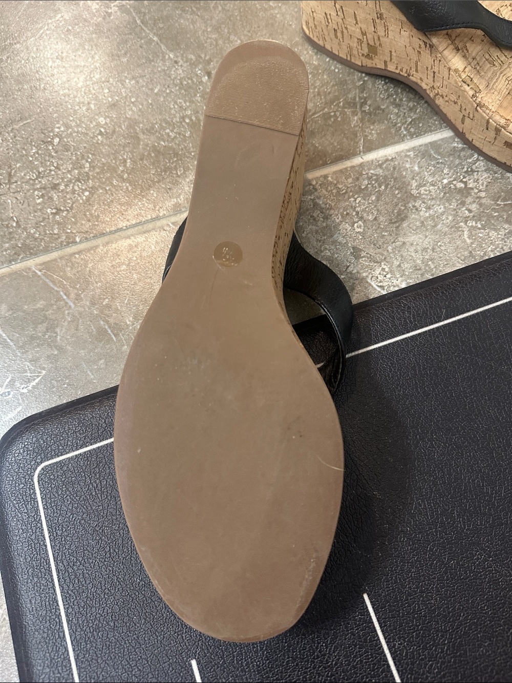 Tory Burch Black Leather Cork Wedge Thong Sandals - Picture 2 of 7